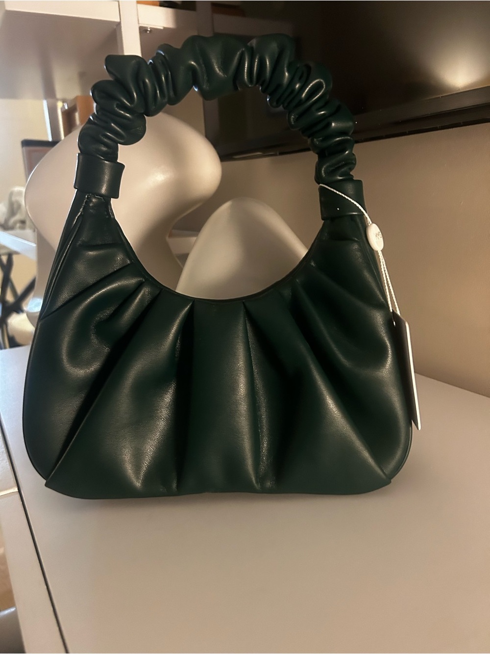 Ruched Handle Shoulder Bag in Dark Green